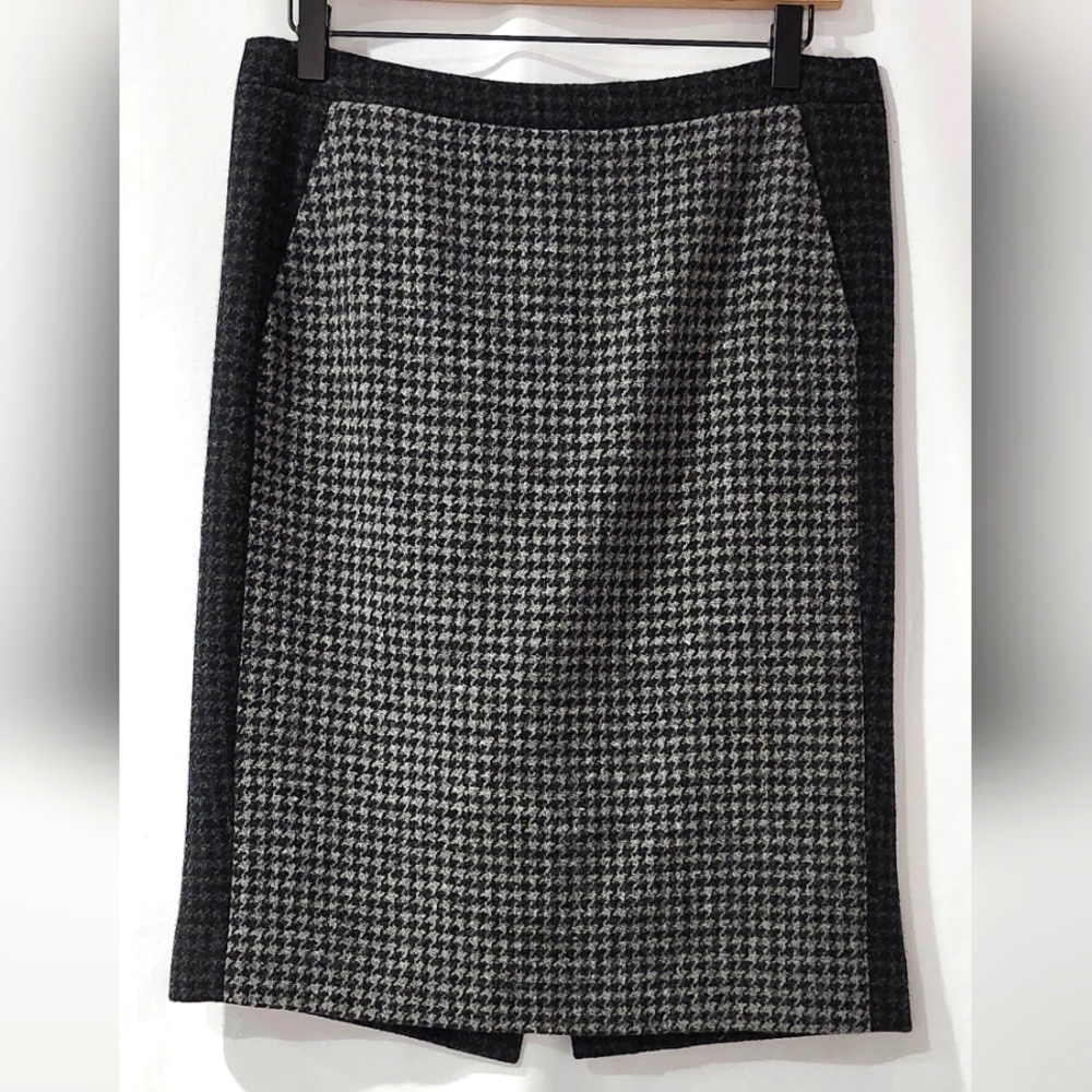 J.Crew Black Gray Houndstooth Wool Skirt Womens 4 Old Money Heritage Career